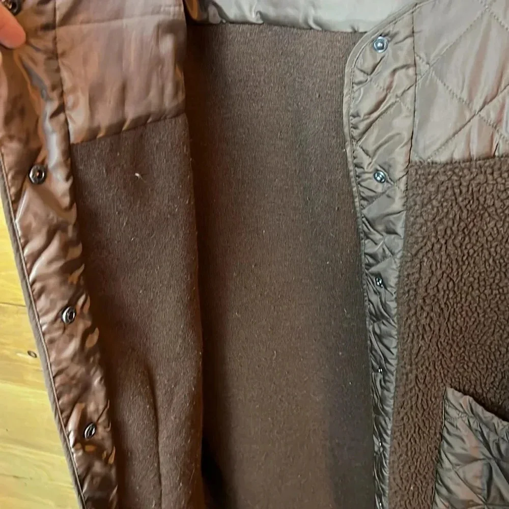 Noisy‎ May Women’s Brown Longline Mixed Quilted Teddy Vest XL Sleeveless Pockets